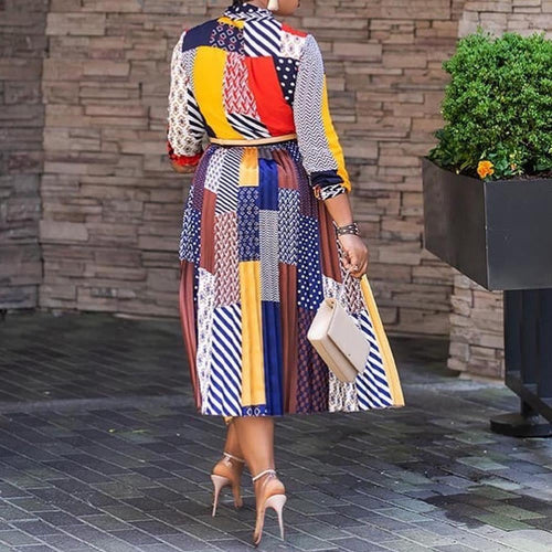 Elegant Long Sleeve Midi Dress with Bow Detail Blue