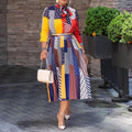 Elegant Long Sleeve Midi Dress with Bow Detail Blue