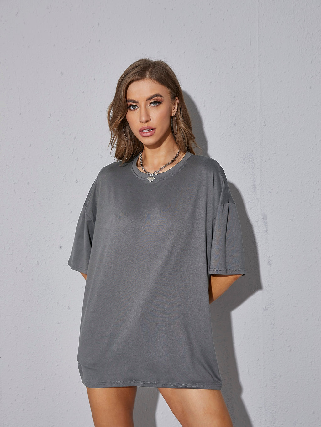 INAWLY Oversized Solid Drop Shoulder Unisex Crew Neck T-Shirt