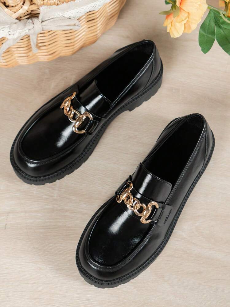 JK Style Women's Casual Flat Leather Shoes in Black