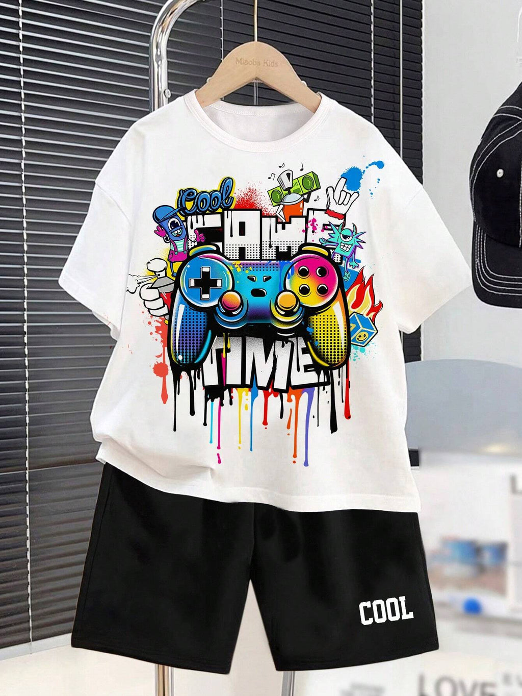 GlamTiny Kids Gamepad Graphic Tee and Shorts Set Boys