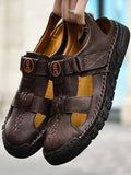 Korean Style Breathable Men's Roman Sandals Microfiber Leather Brown