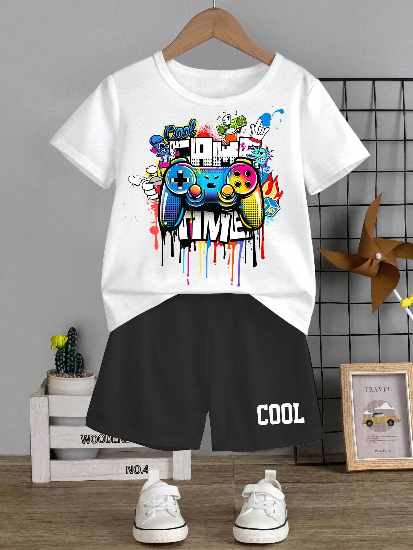 GlamTiny Kids Gamepad Graphic Tee and Shorts Set Boys