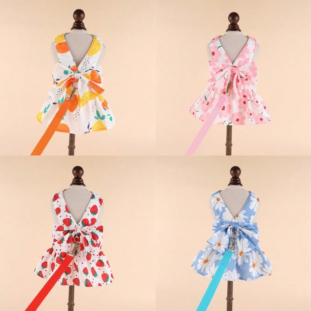Spring Summer Lightweight Dog Dress With Matching Leash Set