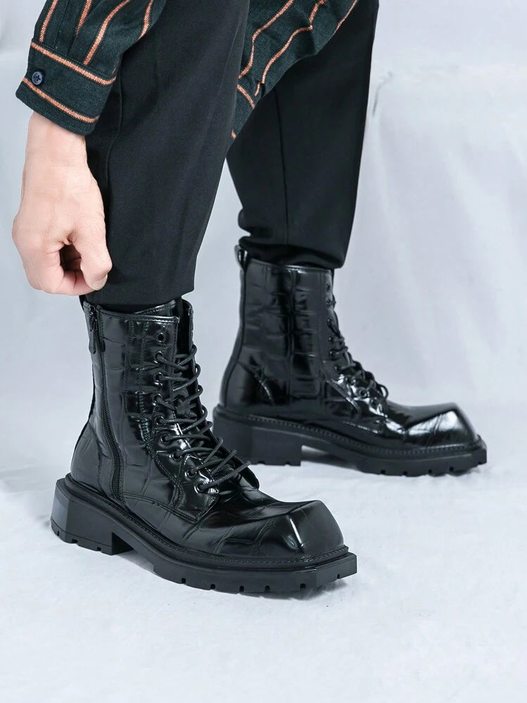 Men's Chelsea Ankle Boots Lace-Up Thick Sole Leather Retro