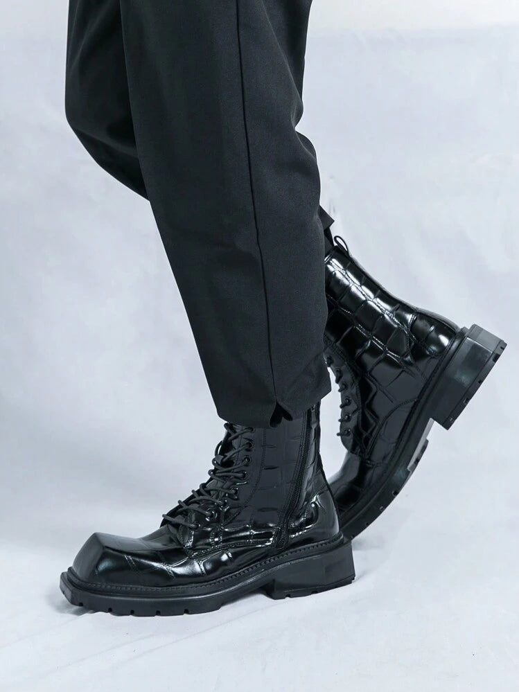 Men's Chelsea Ankle Boots Lace-Up Thick Sole Leather Retro