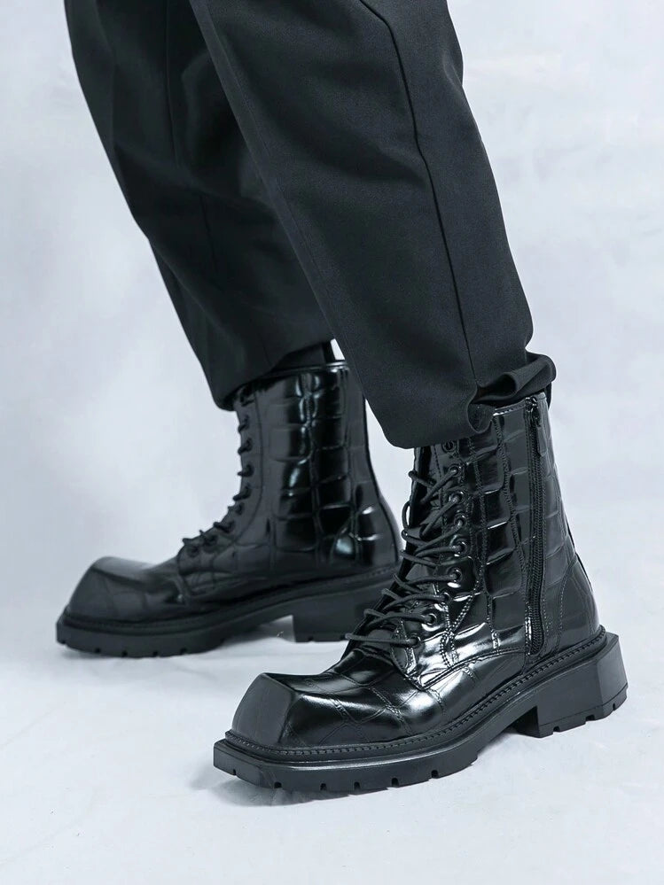 Men's Chelsea Ankle Boots Lace-Up Thick Sole Leather Retro