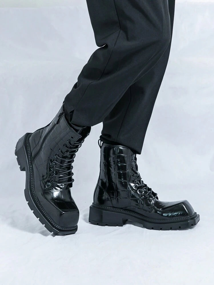 Men's Chelsea Ankle Boots Lace-Up Thick Sole Leather Retro
