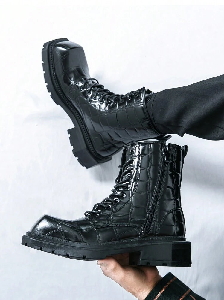 Men's Chelsea Ankle Boots Lace-Up Thick Sole Leather Retro