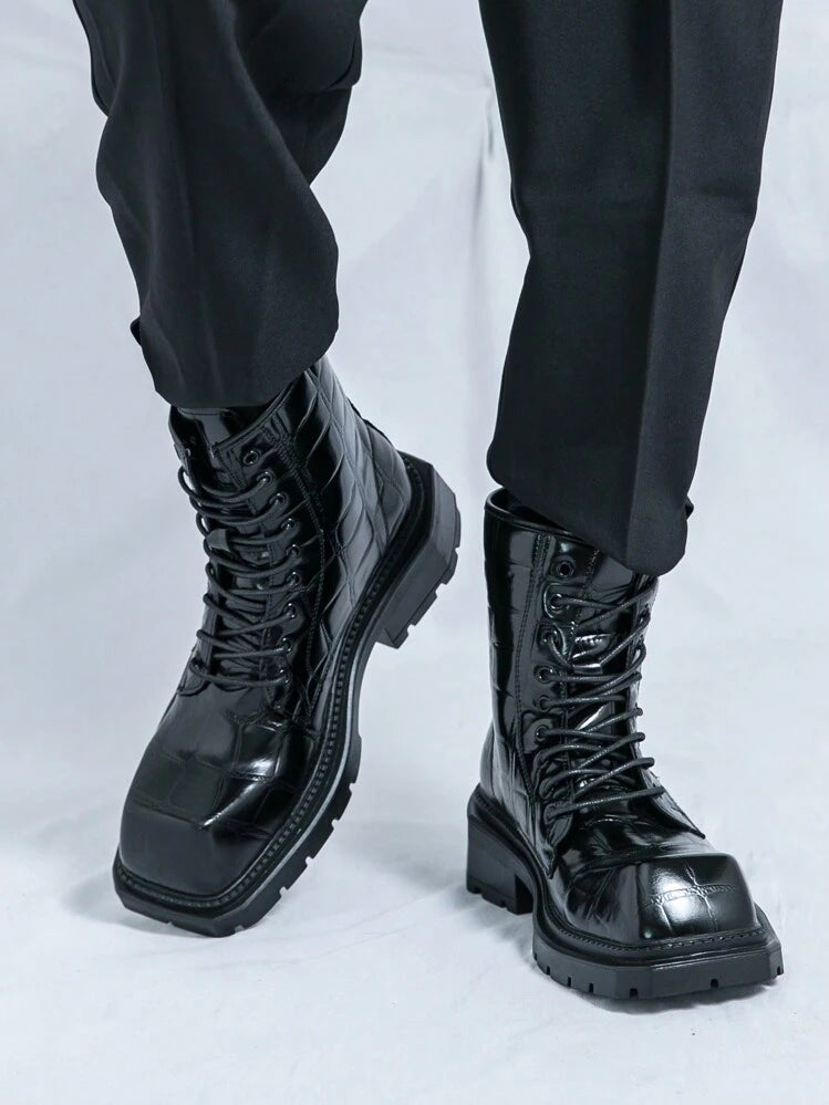 Men's Chelsea Ankle Boots Lace-Up Thick Sole Leather Retro