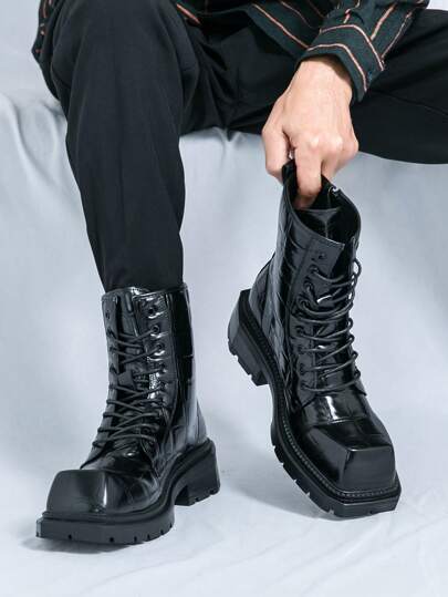 Men's Chelsea Ankle Boots Lace-Up Thick Sole Leather Retro