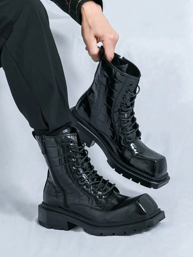 Men's Chelsea Ankle Boots Lace-Up Thick Sole Leather Retro