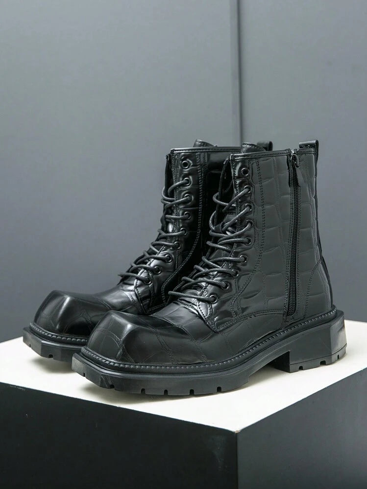 Men's Chelsea Ankle Boots Lace-Up Thick Sole Leather Retro