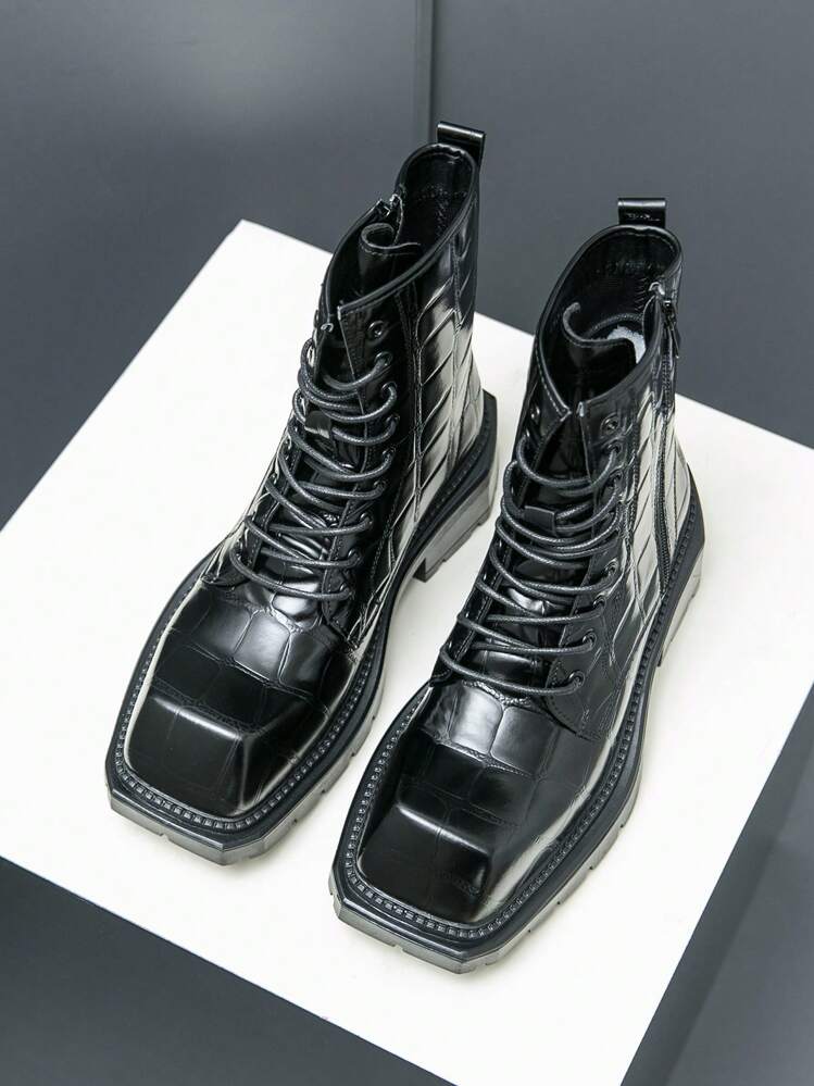 Men's Chelsea Ankle Boots Lace-Up Thick Sole Leather Retro