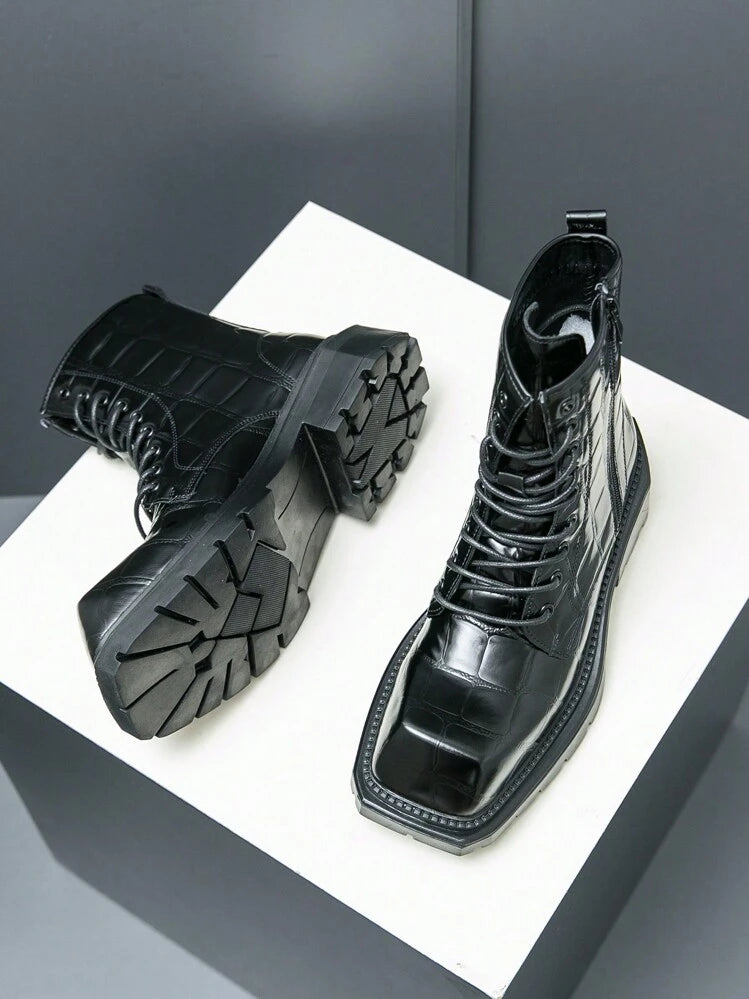 Men's Chelsea Ankle Boots Lace-Up Thick Sole Leather Retro