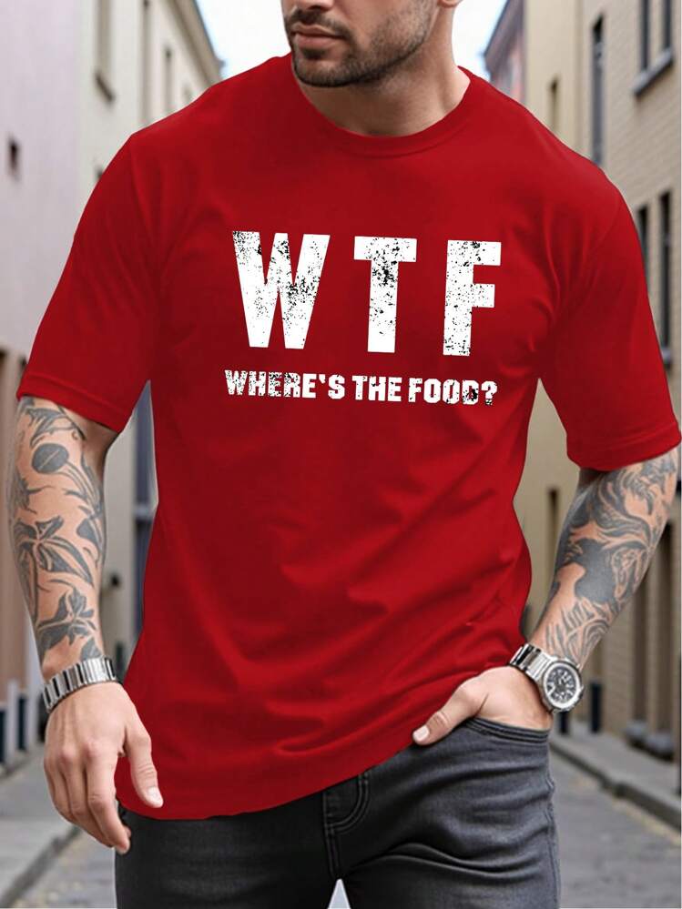 Manfinity LEGND Men's Letter Print Round Neck T-Shirt Red