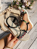 WRCVS Beige Woven Strap Platform Wedge Sandals Bohemian Style