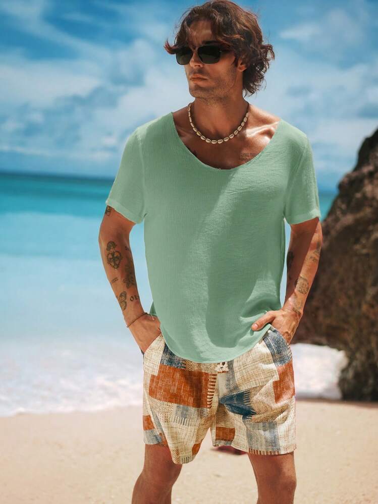 Manfinity VCAY Men's Casual Loose V-Neck Short Sleeve T-Shirt