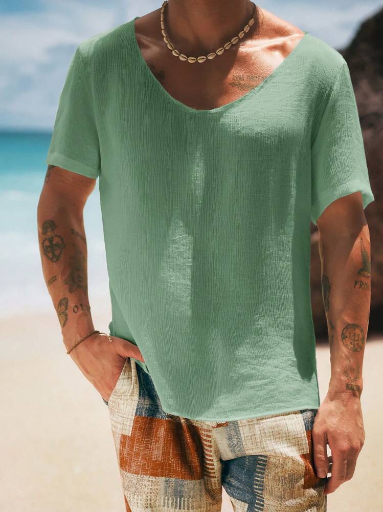 Manfinity VCAY Men's Casual Loose V-Neck Short Sleeve T-Shirt
