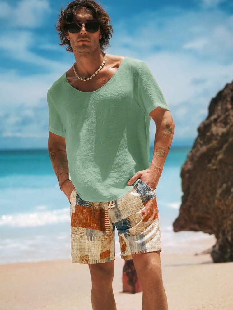 Manfinity VCAY Men's Casual Loose V-Neck Short Sleeve T-Shirt