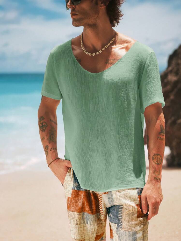 Manfinity VCAY Men's Casual Loose V-Neck Short Sleeve T-Shirt