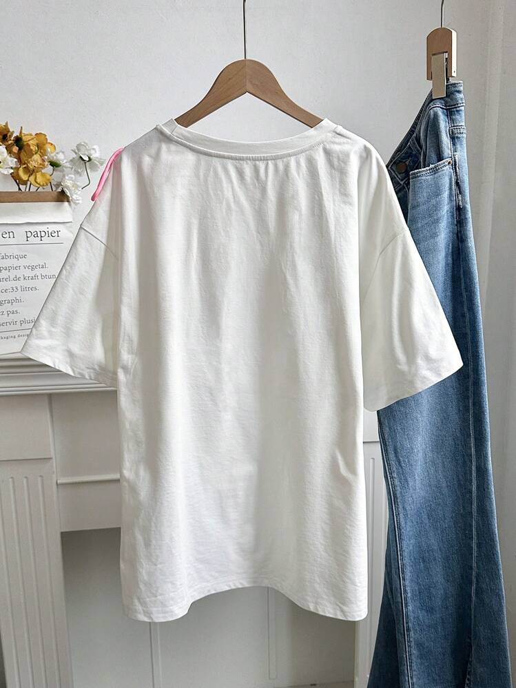 SHEIN EZwear Plus Size Dog Patch Lace-Up Graphic T-Shirt