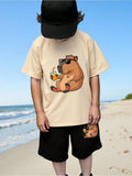 SHEIN Young Boy 2-Piece Puppy Graphic T-Shirt Shorts Set