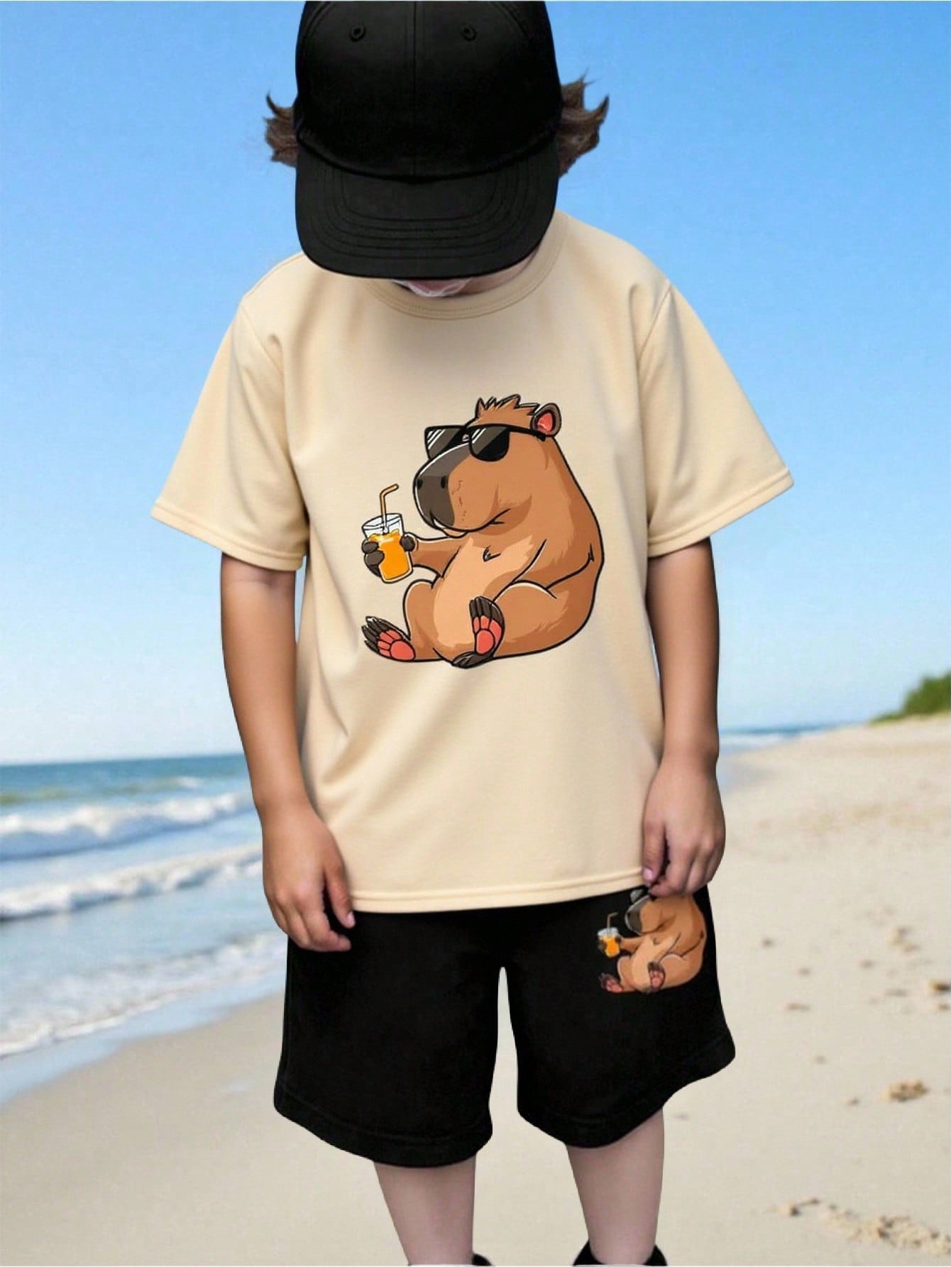 SHEIN Young Boy 2-Piece Puppy Graphic T-Shirt Shorts Set