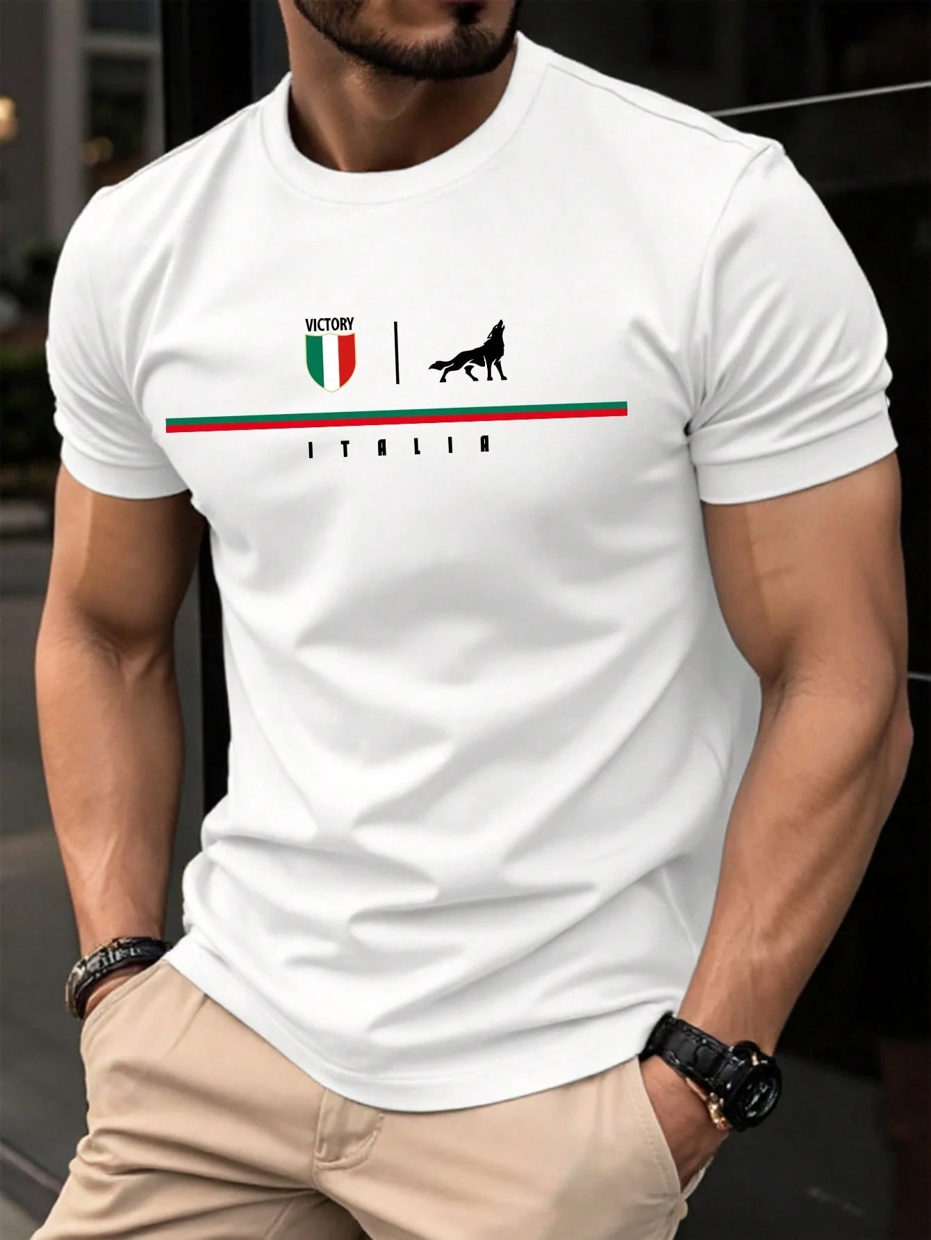 Manfinity Homme Letter Print Short Sleeve Casual T-Shirt White
