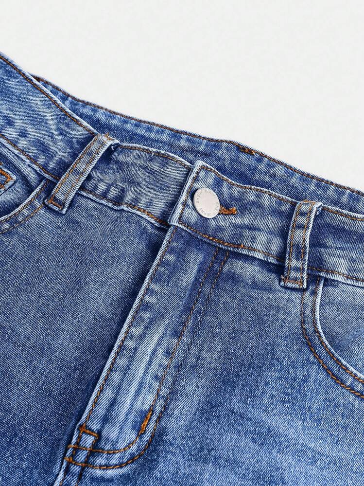 SHEIN Tween Girl Y2K Heart Pattern Stonewashed Flare Jeans