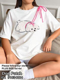 SHEIN EZwear Plus Size Dog Patch Lace-Up Graphic T-Shirt