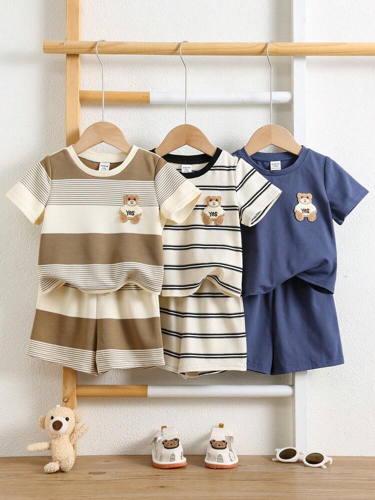 SHEIN Baby Boy Cartoon Bear T-Shirt And Shorts 6-Piece Set