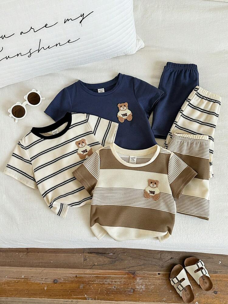SHEIN Baby Boy Cartoon Bear T-Shirt And Shorts 6-Piece Set