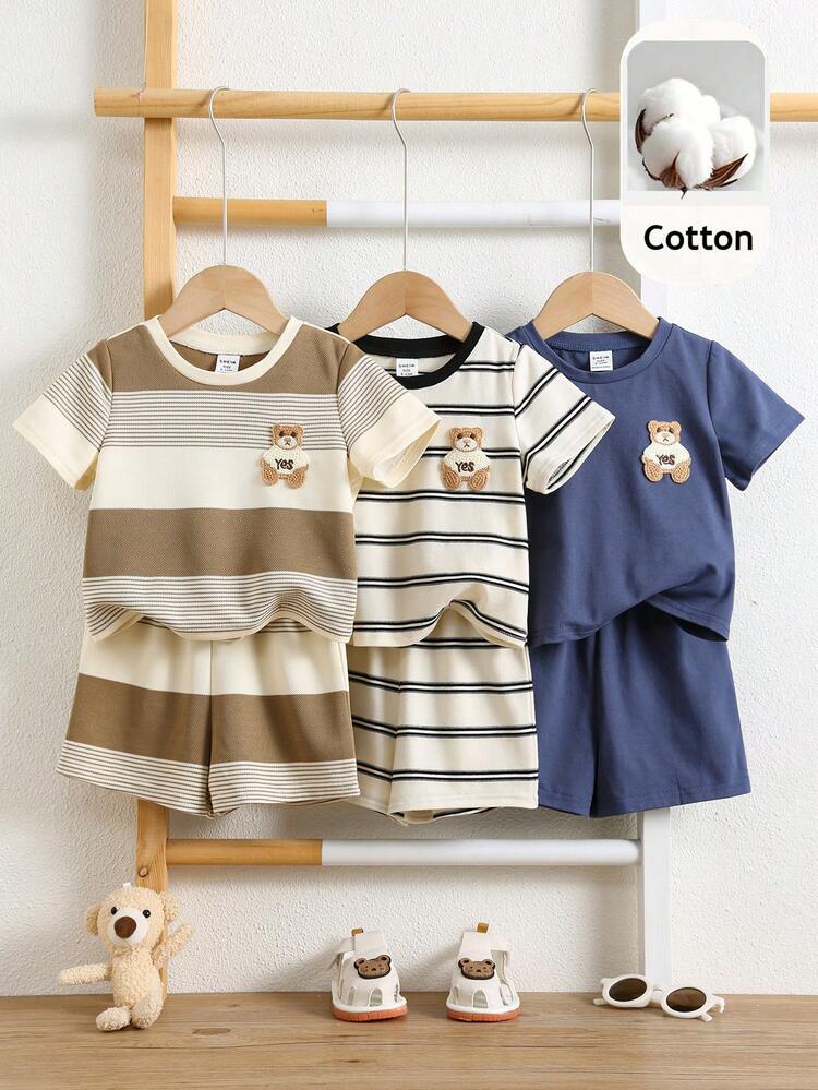 SHEIN Baby Boy Cartoon Bear T-Shirt And Shorts 6-Piece Set