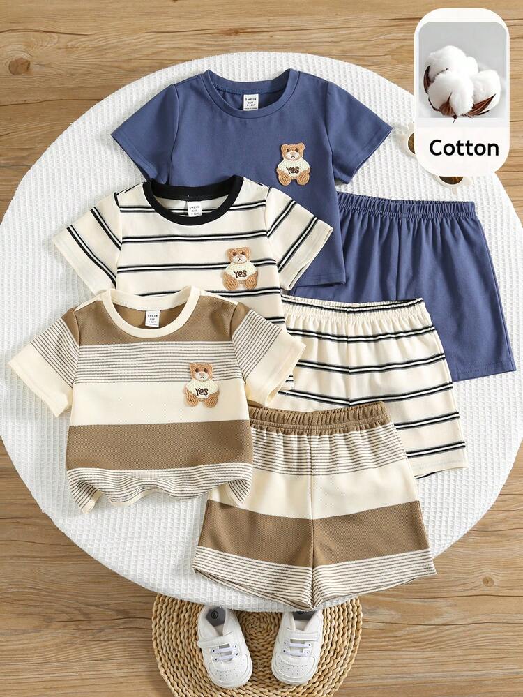 SHEIN Baby Boy Cartoon Bear T-Shirt And Shorts 6-Piece Set