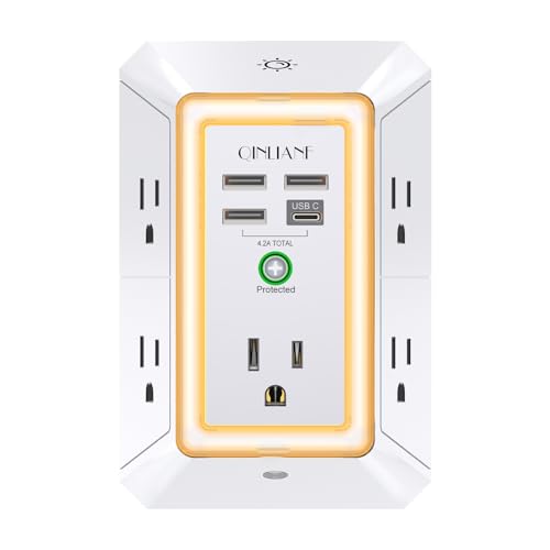 QINLIANF 5 Outlet Extender Surge Protector with 4 USB Ports