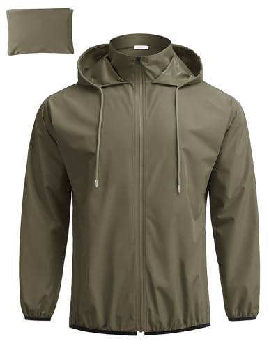 COOFANDY Men's Lightweight Hooded Rain Jacket Packable Waterproof Windbreaker