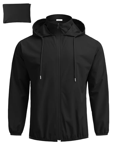 COOFANDY Men's Lightweight Hooded Rain Jacket Packable Waterproof Windbreaker