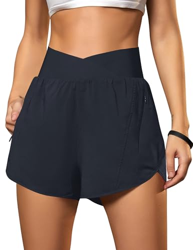 Blooming Jelly Women's Athletic Running Shorts High-Waisted Zipper Pockets