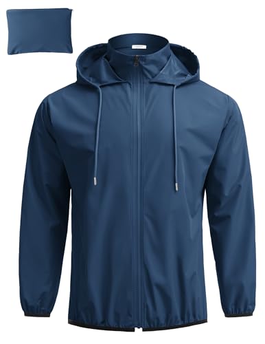 COOFANDY Men's Lightweight Hooded Rain Jacket Packable Waterproof Windbreaker