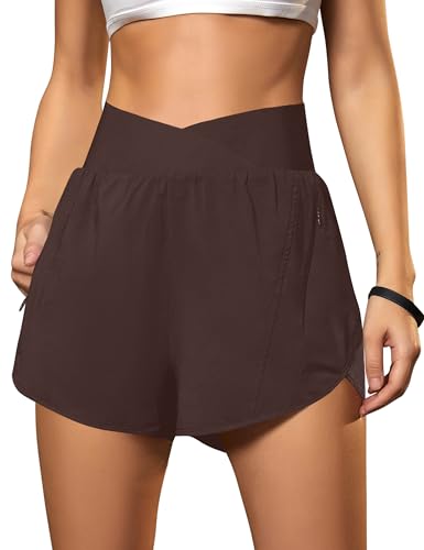 Blooming Jelly Women's Athletic Running Shorts High-Waisted Zipper Pockets