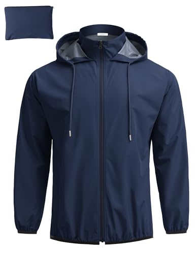 COOFANDY Men's Lightweight Hooded Rain Jacket Packable Waterproof Windbreaker