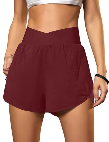 Blooming Jelly Women's Athletic Running Shorts High-Waisted Zipper Pockets