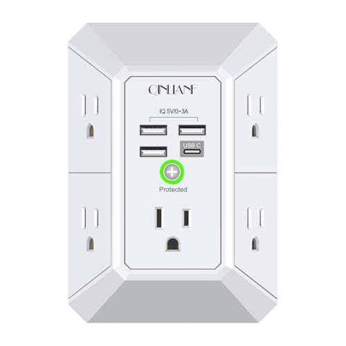 QINLIANF 5 Outlet Extender Surge Protector with 4 USB Ports