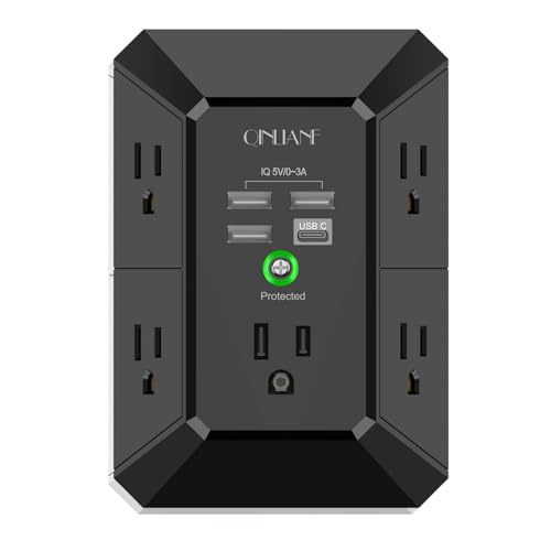QINLIANF 5 Outlet Extender Surge Protector with 4 USB Ports