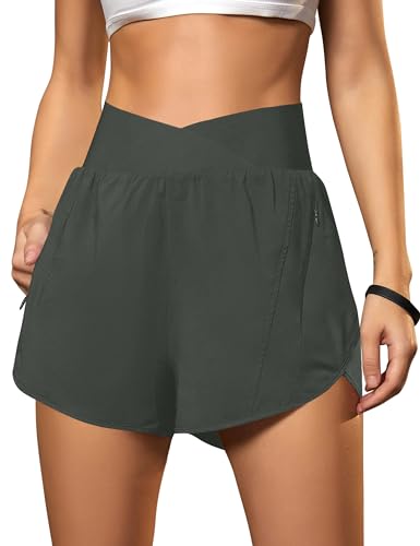 Blooming Jelly Women's Athletic Running Shorts High-Waisted Zipper Pockets