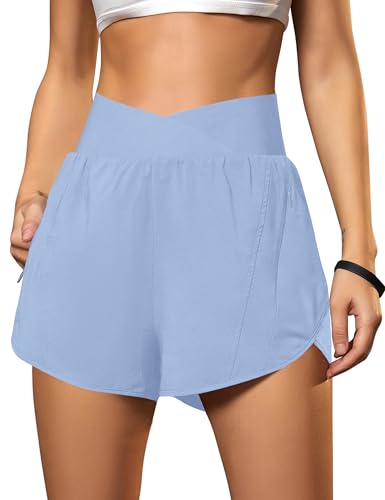 Blooming Jelly Women's Athletic Running Shorts High-Waisted Zipper Pockets