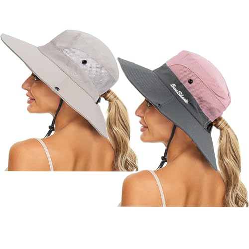 Pogah Women's Summer Sun Hat Foldable UV Protection Ponytail Hole
