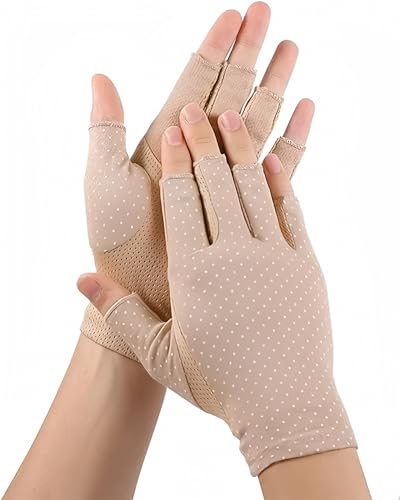 INOGIH Women UV Protection Fingerless Driving Gloves Non-Slip Cotton