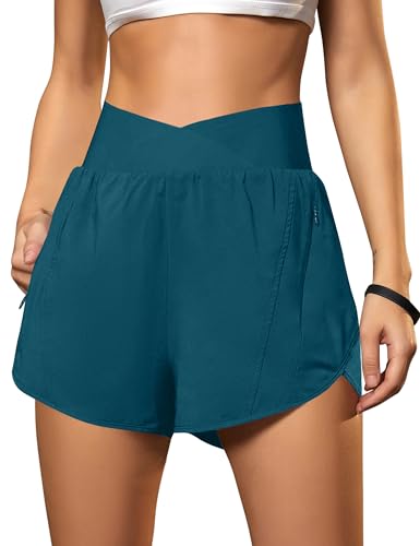 Blooming Jelly Women's Athletic Running Shorts High-Waisted Zipper Pockets